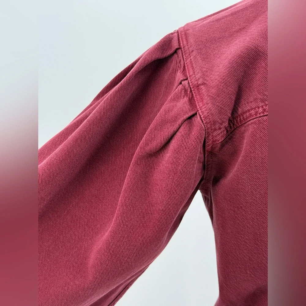 Zara The 80s Devon Burgundy Jumpsuit Long Sleeve Utility Romper Button Front - Picture 4 of 16
